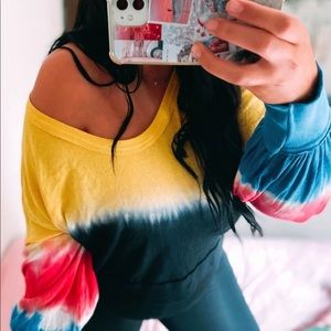 We the Free by Free People Oversized Point Break Tie Dye Multicolored Top NWT